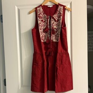 Banana Republic Red Sleeveless Dress with Embroidered Front